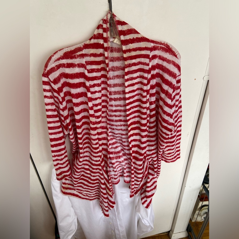 Jones New York Striped Open Front Cardigan